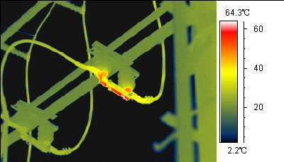 红外热像仪彩虹效果，看电线接头发热